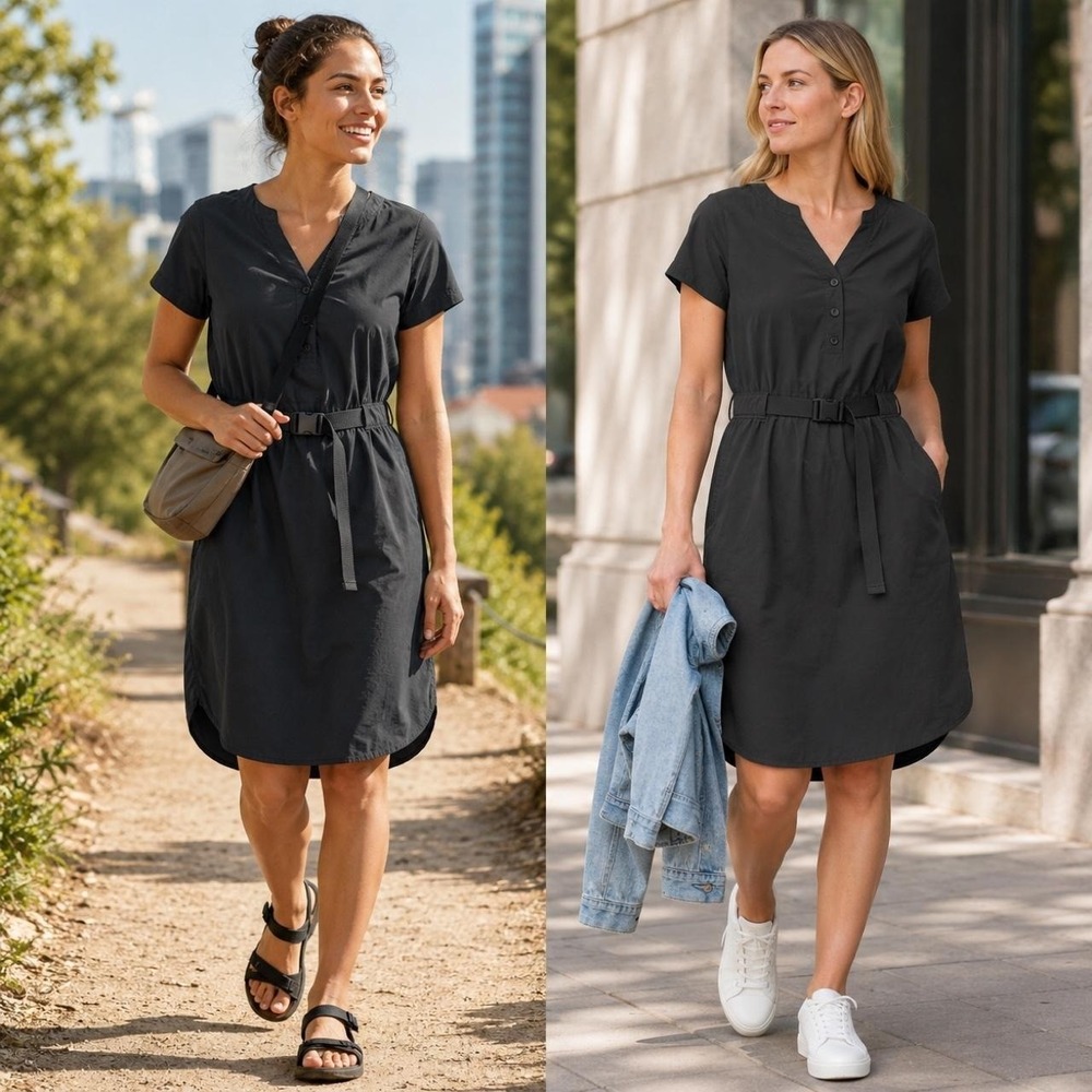 REI Co-op Sahara Guide Dress Women's M Black Belted Nylon Stretch Hiking Outdoor